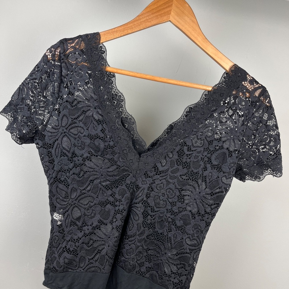 Ambiance‎ Black Lace Bodysuit Top Womens L Double V-Neck Y2K Whimsigoth